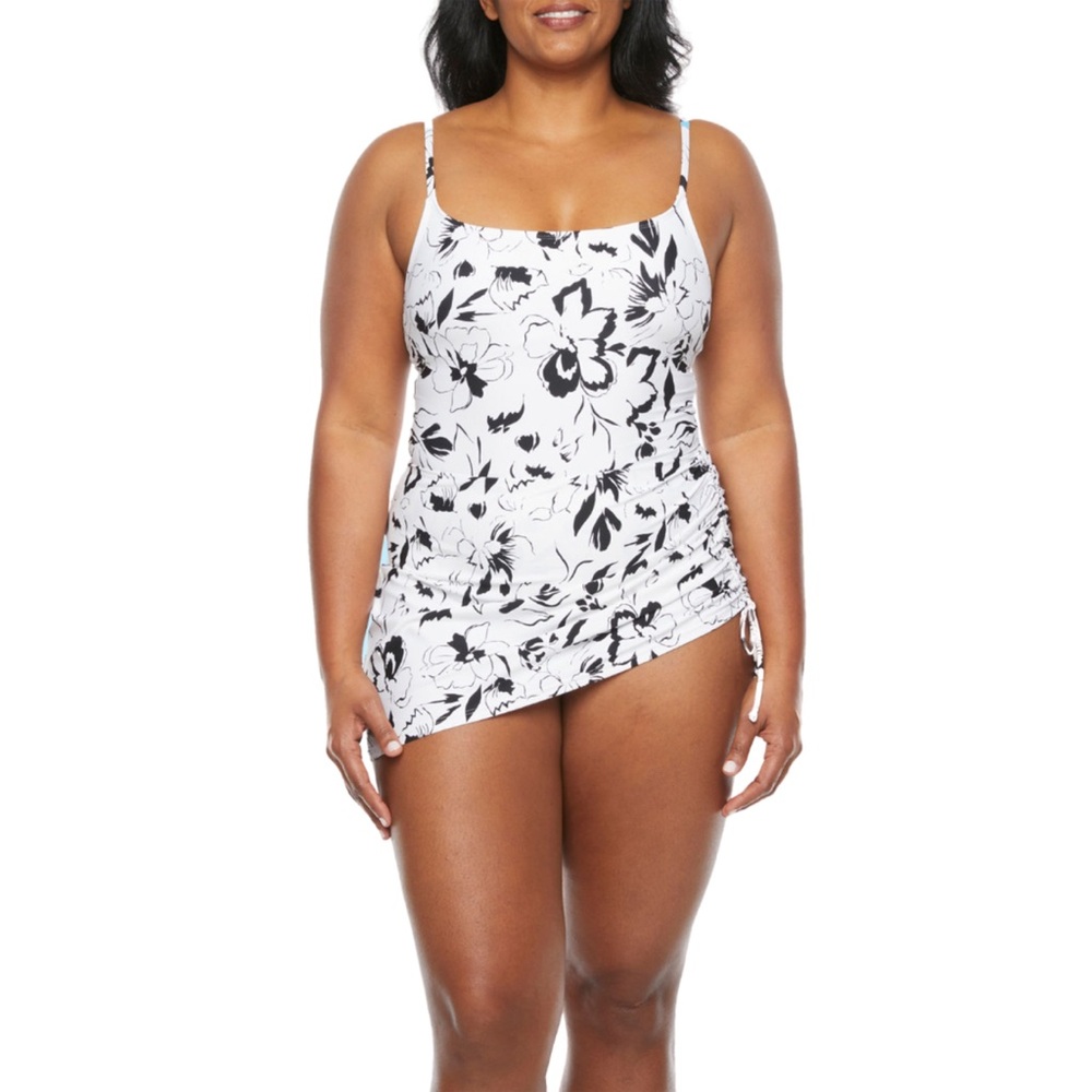 Floral Black and White One Piece Swimsuit